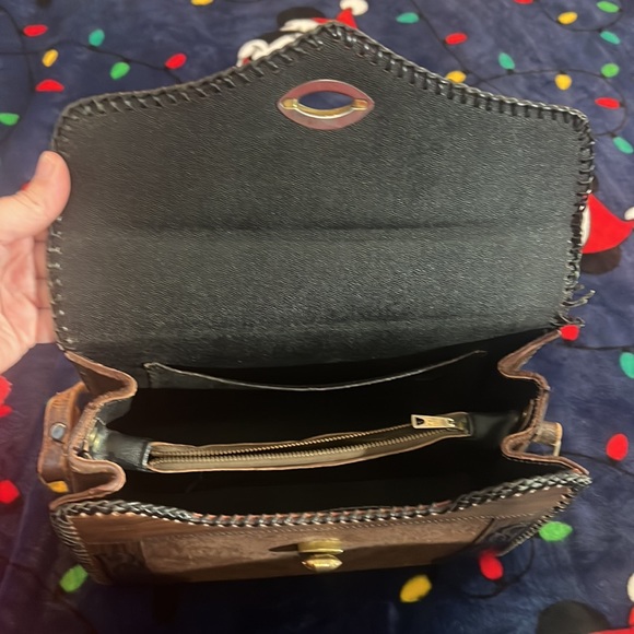 Vintage Joo Kay Hand Tooled Leather Purse Handbag Brown Western Shoulder - Picture 8 of 11